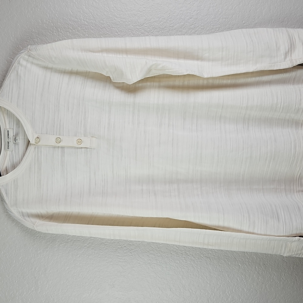 Crosby & Howard | NWT Men's Ecru White Cotton 1/4 Button Long Sleeves Polo Sz L